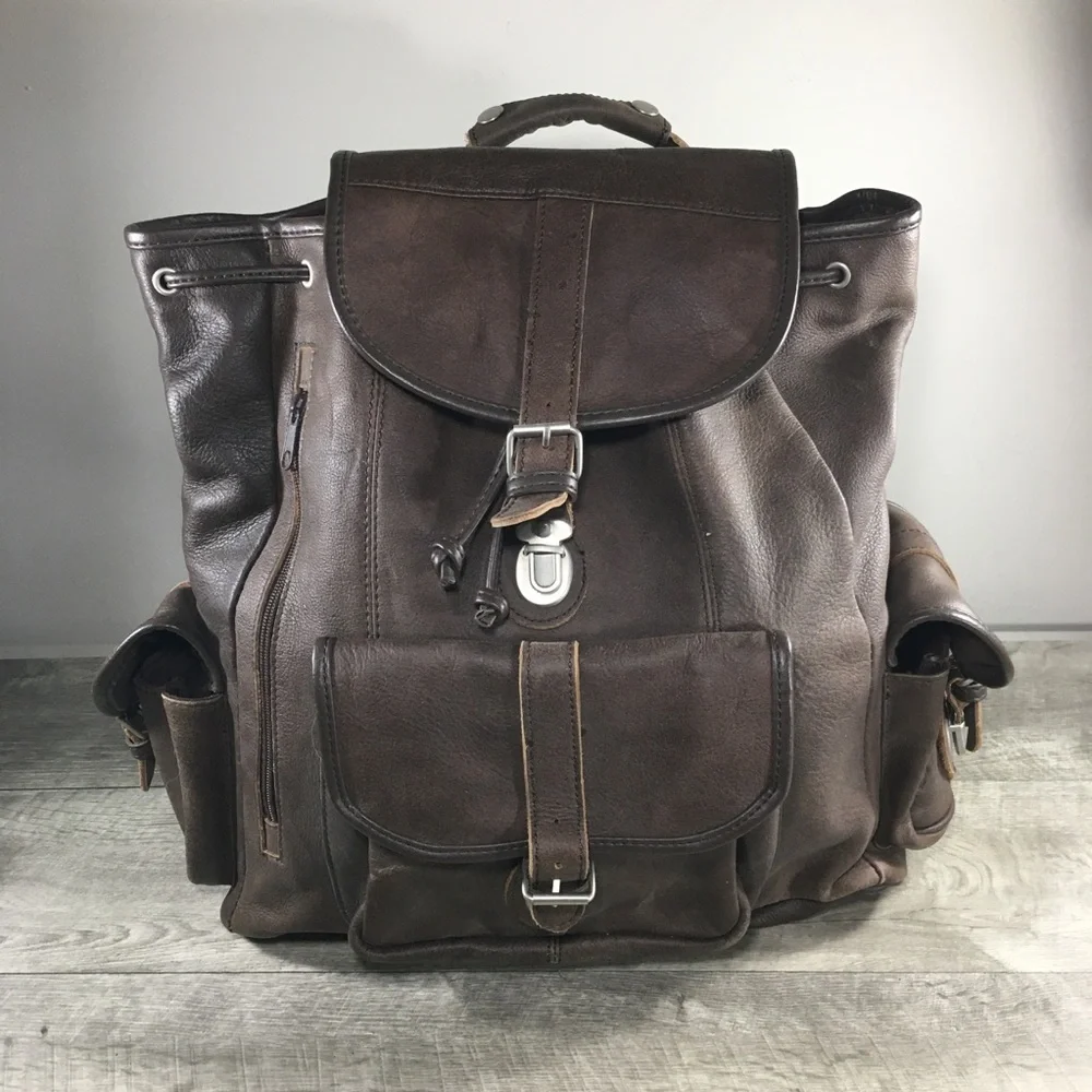 Classic Brown Leather Men's Backpack